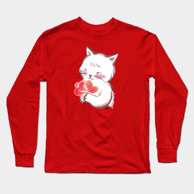 White cat rose Long Sleeve T-Shirt by juliewu